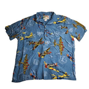 Vintage Paradise Found Hawaiian Shirt Fighter Plane Print‎ Military Rayon Large